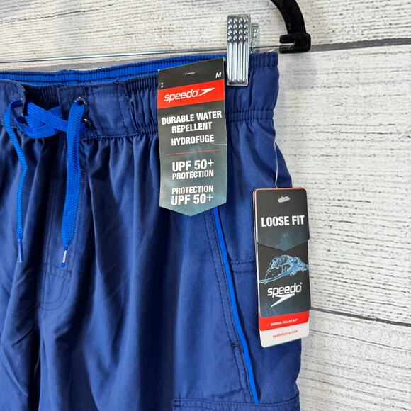 Speedo Men's Navy Blue Loose Fit UPF 50+ Swim Trunks Size Medium - Picture 3 of 9